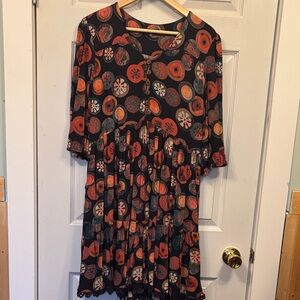 Papillon Blanc Black and Orange Patterned Dress